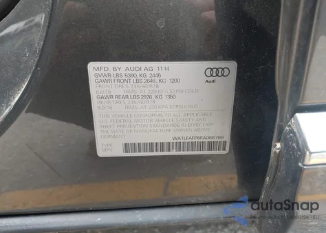 2015 Audi Q5 2.0T Premium z USA, uszkodzony, nr VIN WA1LFAFP8FA066766